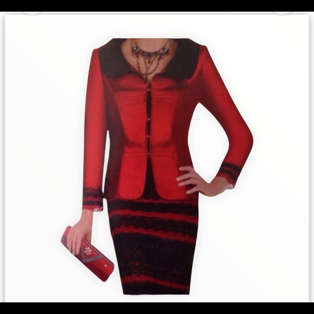 🔴Black/Red Lace Dress with Silk Jacket